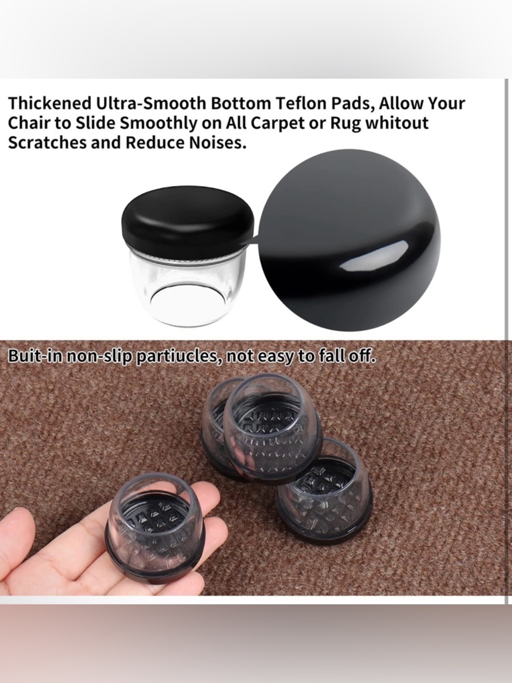 Clear Silicone Chair Leg Protector Sliders with Black Caps (24 Pc) - NWTO - Picture 3 of 9